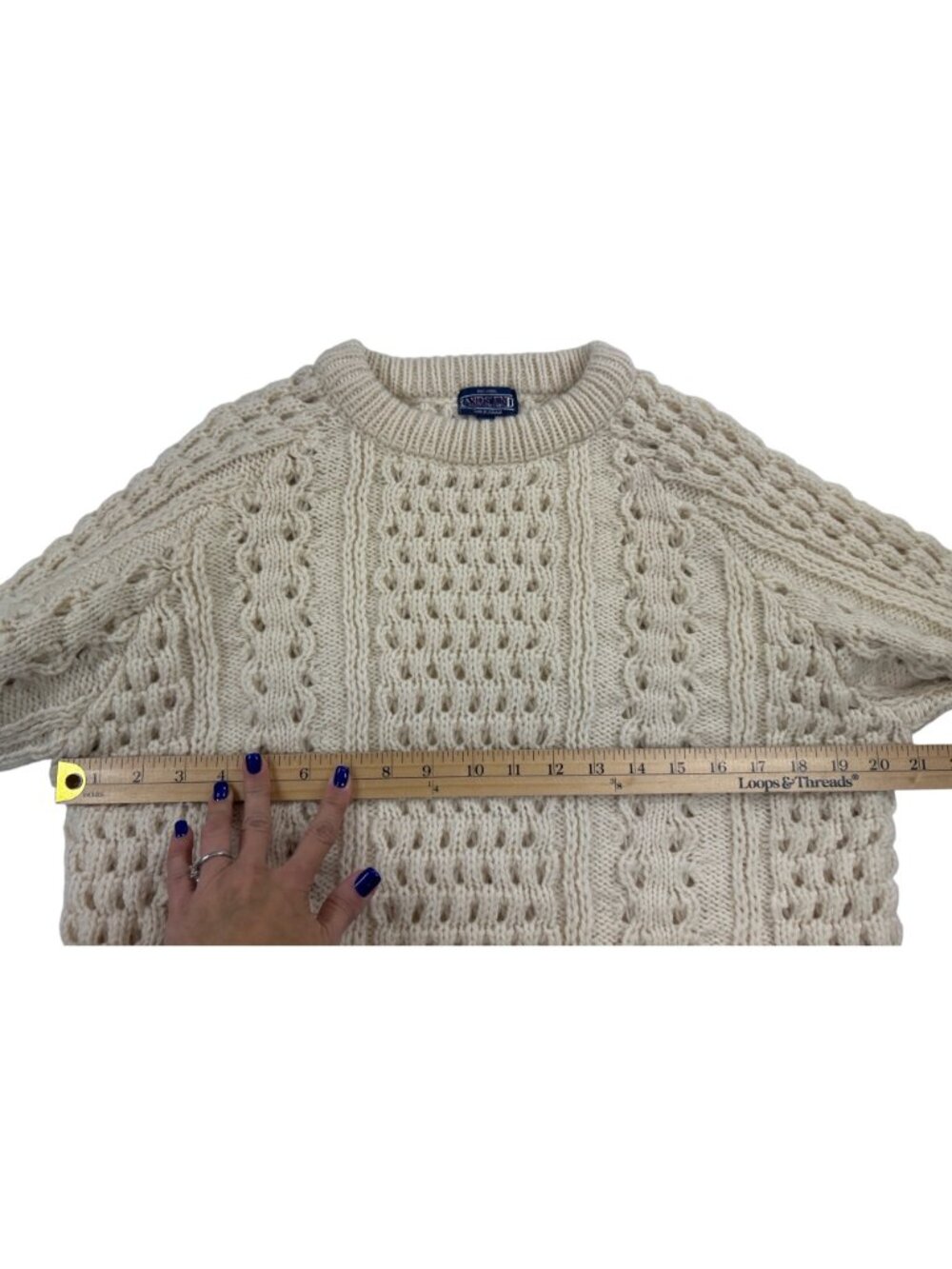 Vtg Lands’ End Irish Aran Cable Knit Fisherman Sweater Women’s L Wool - Picture 6 of 11